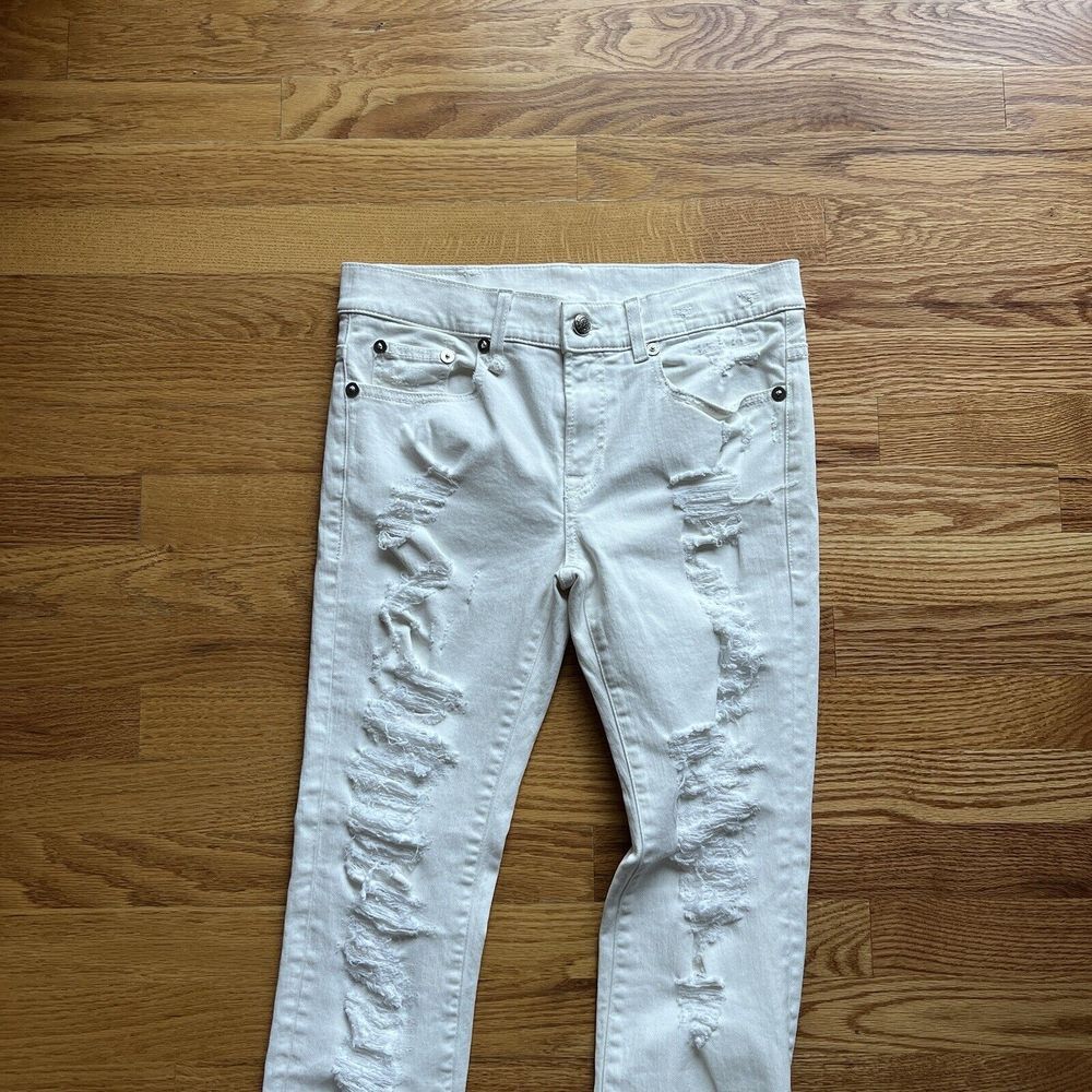R13 Relaxed Skinny Distressed Jeans in White Made in Italy Tapered Ankle 26 - Picture 4 of 15